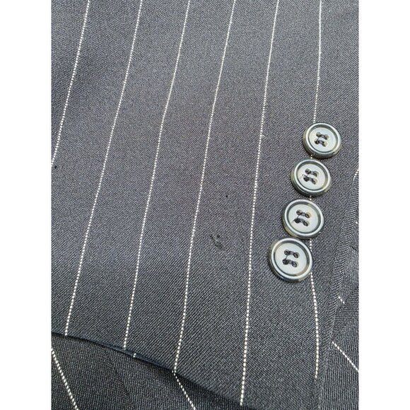 Mens Black Pinstripe Blazer 38S Wool Feel By Burnei Hand Tailored - Picture 12 of 16